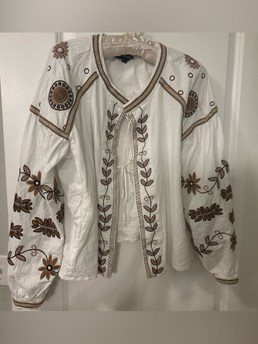 Anthropologie-RD & Koko Embroidered Cotton Jacket-Large-Boho-EUC